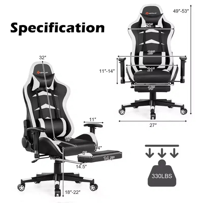 Chaise gaming de massage de bureau Costway inclinable pivotante de course avec repose-pieds