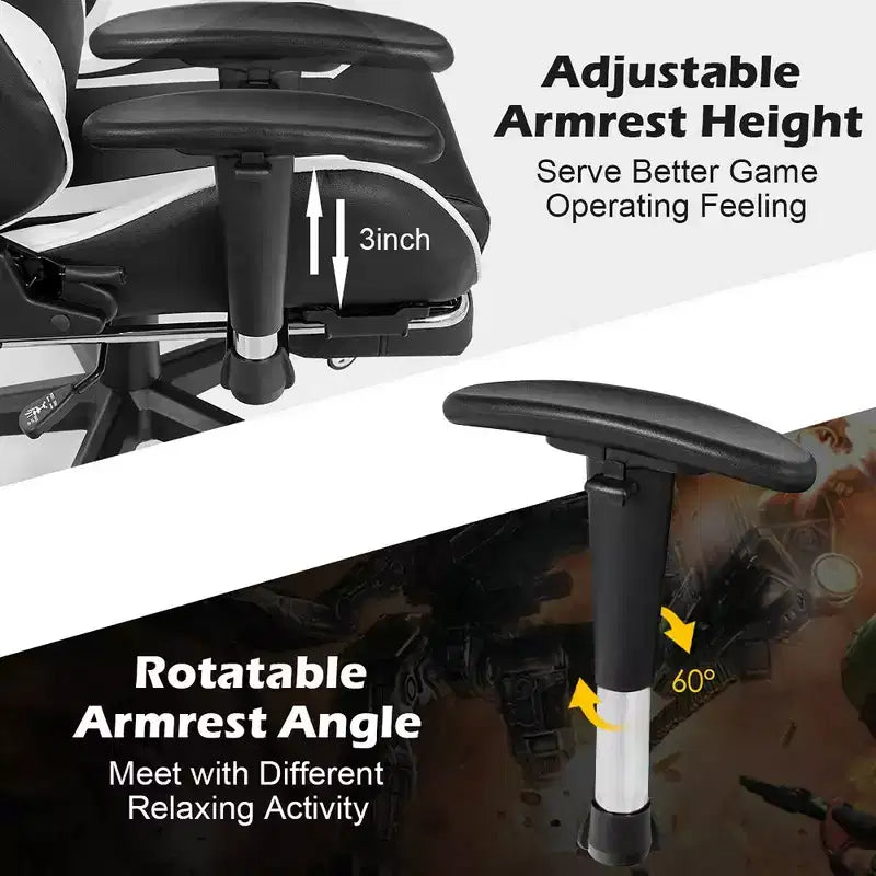 Chaise gaming de massage de bureau Costway inclinable pivotante de course avec repose-pieds