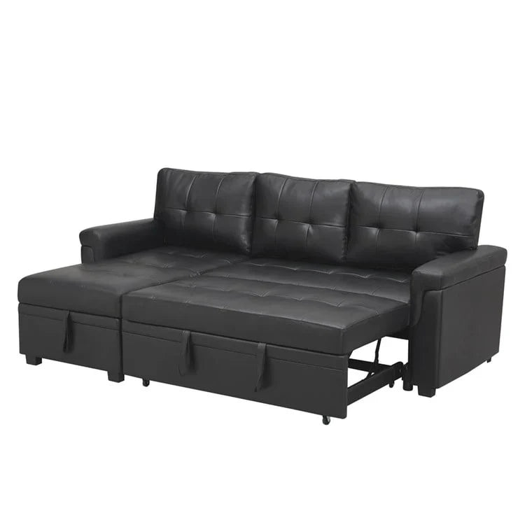 Canapé sectionnel convertible réversible avec lit escamotable, méridienne de rangement dissimulée et pieds durables