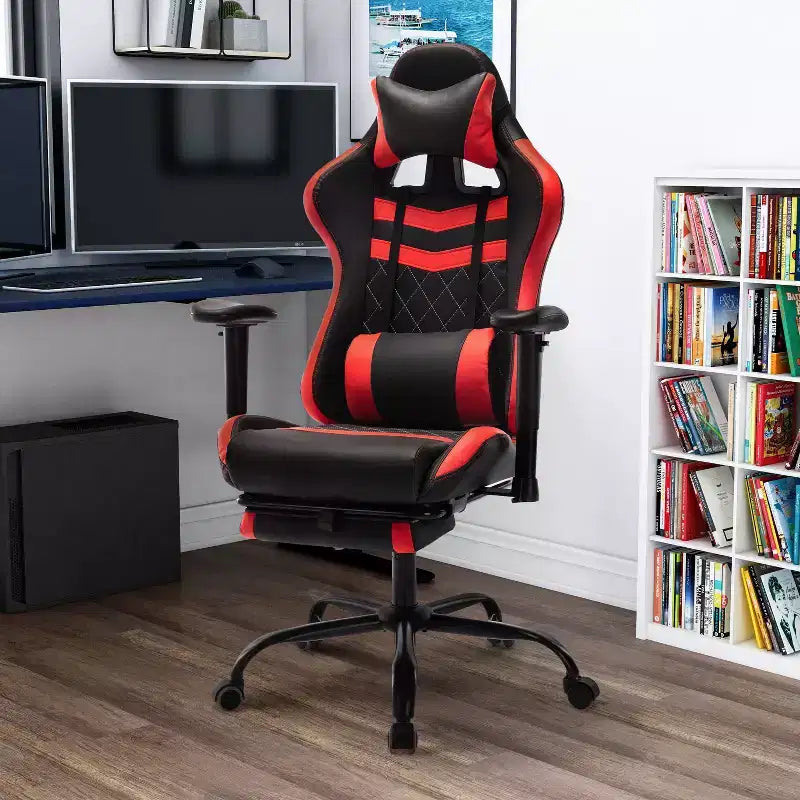 Chaise gaming de course 24/7 Shop At Home Finn avec coussin réglable et support de jambes