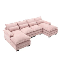 Canapé Sectionnel Canapé Nuage pour Salon, Canapé Moderne Forme U en Chenille/Bouclette, Canapé-Lit Modulable Confortable avec Double Méridienne