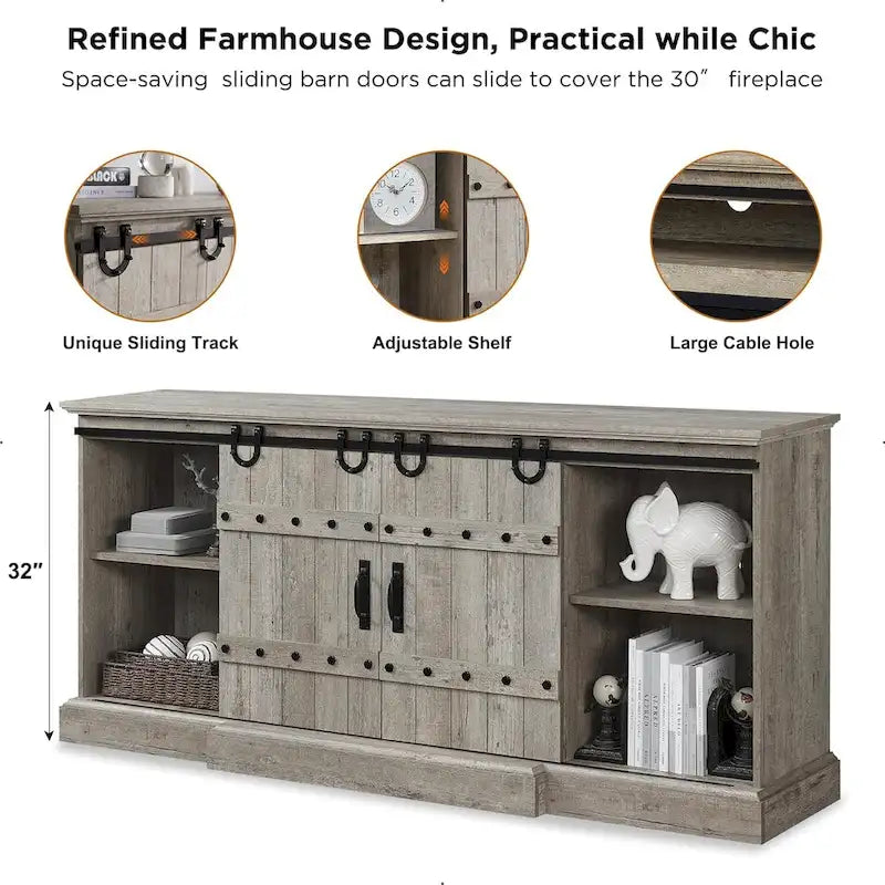 Meuble TV cheminée style ferme, meuble multimédia, console média