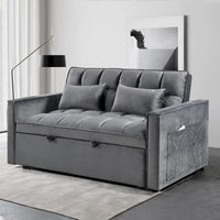 Causeuse de futon moderne en velours avec dossier inclinable et poches, 2 places – Gris foncé / Gris clair / Bleu / Noir