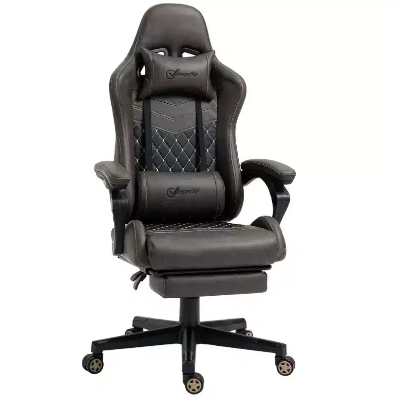 Vinsetto Chaise de jeu racing en cuir PU Diamond, chaise de bureau gamer à dossier haut, fauteuil inclinable pivotant avec repose-pieds, support lombaire, hauteur réglable