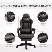 Vinsetto Chaise de jeu racing en cuir PU Diamond, chaise de bureau gamer à dossier haut, fauteuil inclinable pivotant avec repose-pieds, support lombaire, hauteur réglable