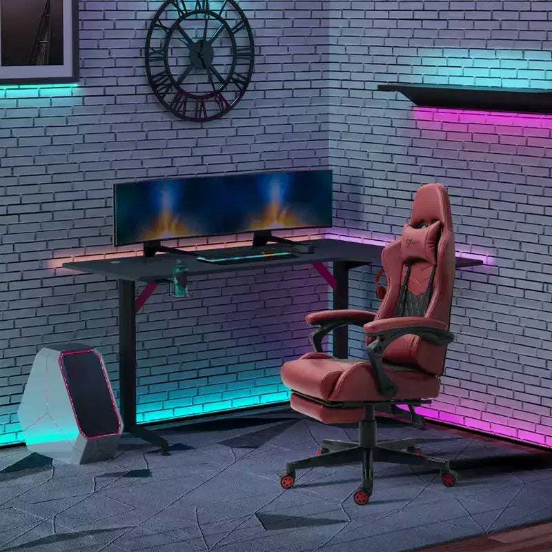 Vinsetto Chaise de jeu racing en cuir PU Diamond, chaise de bureau gamer à dossier haut, fauteuil inclinable pivotant avec repose-pieds, support lombaire, hauteur réglable