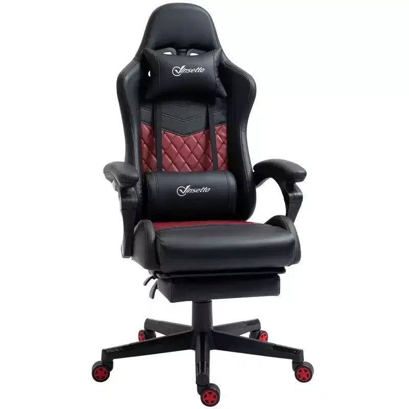 Vinsetto Chaise de jeu racing en cuir PU Diamond, chaise de bureau gamer à dossier haut, fauteuil inclinable pivotant avec repose-pieds, support lombaire, hauteur réglable