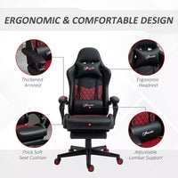 Vinsetto Chaise de jeu racing en cuir PU Diamond, chaise de bureau gamer à dossier haut, fauteuil inclinable pivotant avec repose-pieds, support lombaire, hauteur réglable