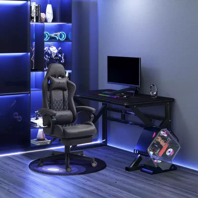 Vinsetto Chaise de jeu racing en cuir PU Diamond, chaise de bureau gamer à dossier haut, fauteuil inclinable pivotant avec repose-pieds, support lombaire, hauteur réglable