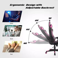 Chaise gaming de massage Costway inclinable de course avec soutien lombaire et appui-tête, blanc/bleu/rose/rouge