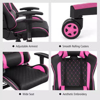 Chaise gaming de massage Costway inclinable de course avec soutien lombaire et appui-tête, blanc/bleu/rose/rouge