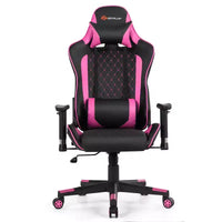 Chaise gaming de massage Costway inclinable de course avec soutien lombaire et appui-tête, blanc/bleu/rose/rouge