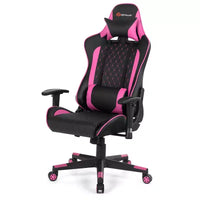 Chaise gaming de massage Costway inclinable de course avec soutien lombaire et appui-tête, blanc/bleu/rose/rouge