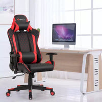 Chaise gaming de massage Costway inclinable de course avec soutien lombaire et appui-tête, blanc/bleu/rose/rouge