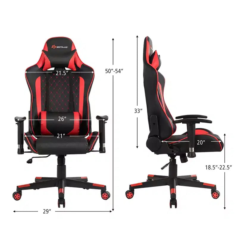 Chaise gaming de massage Costway inclinable de course avec soutien lombaire et appui-tête, blanc/bleu/rose/rouge