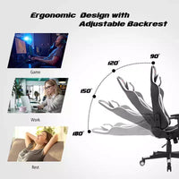 Chaise gaming de massage Costway inclinable de course avec soutien lombaire et appui-tête, blanc/bleu/rose/rouge