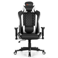 Chaise gaming de massage Costway inclinable de course avec soutien lombaire et appui-tête, blanc/bleu/rose/rouge
