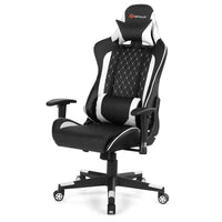 Chaise gaming de massage Costway inclinable de course avec soutien lombaire et appui-tête, blanc/bleu/rose/rouge