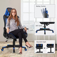 Chaise gaming de massage Costway inclinable de course avec soutien lombaire et appui-tête, blanc/bleu/rose/rouge