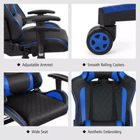 Chaise gaming de massage Costway inclinable de course avec soutien lombaire et appui-tête, blanc/bleu/rose/rouge