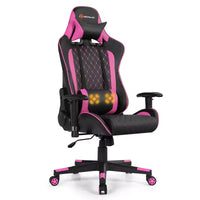 Chaise gaming de massage Costway inclinable de course avec soutien lombaire et appui-tête, blanc/bleu/rose/rouge