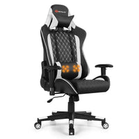 Chaise gaming de massage Costway inclinable de course avec soutien lombaire et appui-tête, blanc/bleu/rose/rouge