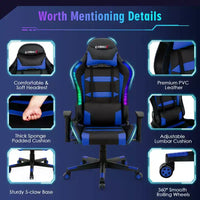 Chaise gaming Costway pivotante réglable pour ordinateur avec lumières LED et télécommande