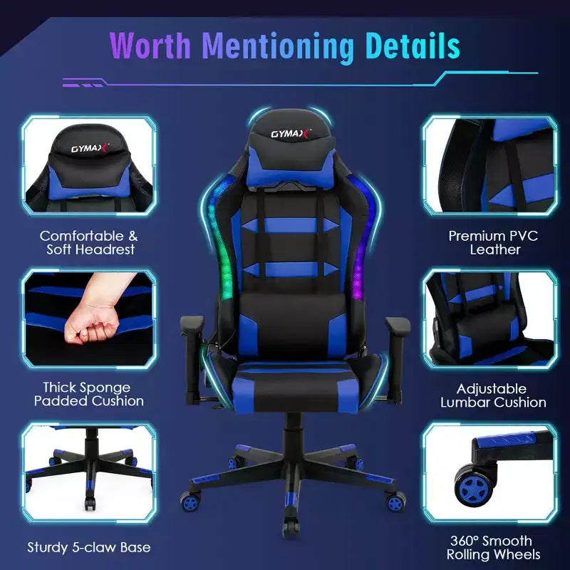 Chaise gaming Costway pivotante réglable pour ordinateur avec lumières LED et télécommande