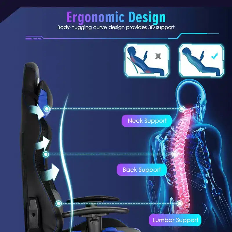 Chaise gaming Costway pivotante réglable pour ordinateur avec lumières LED et télécommande