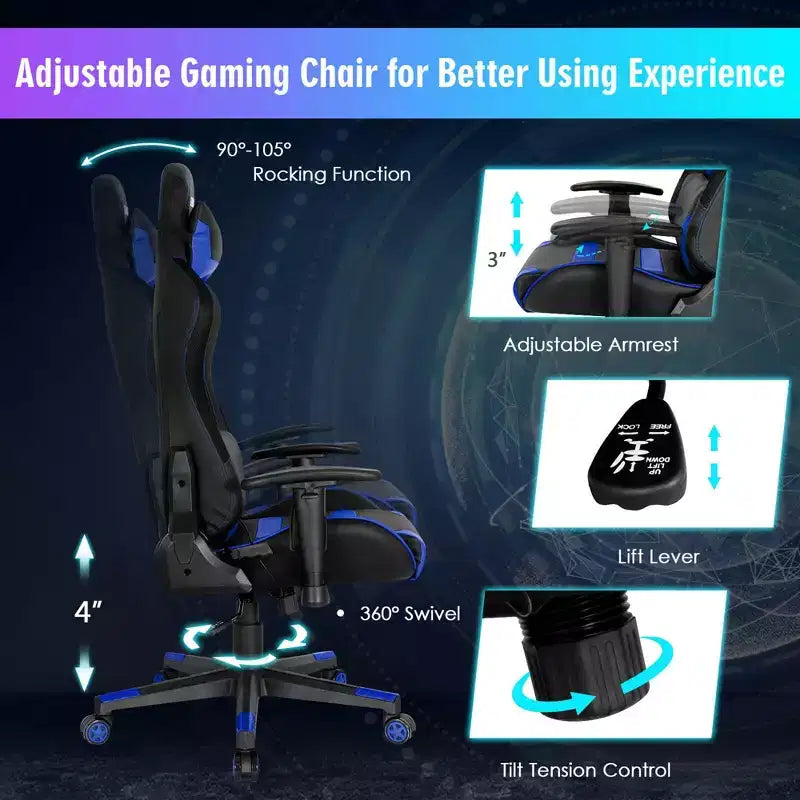 Chaise gaming Costway pivotante réglable pour ordinateur avec lumières LED et télécommande