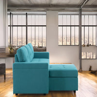 Canapé sectionnel convertible réversible avec lit escamotable, méridienne de rangement dissimulée et pieds durables