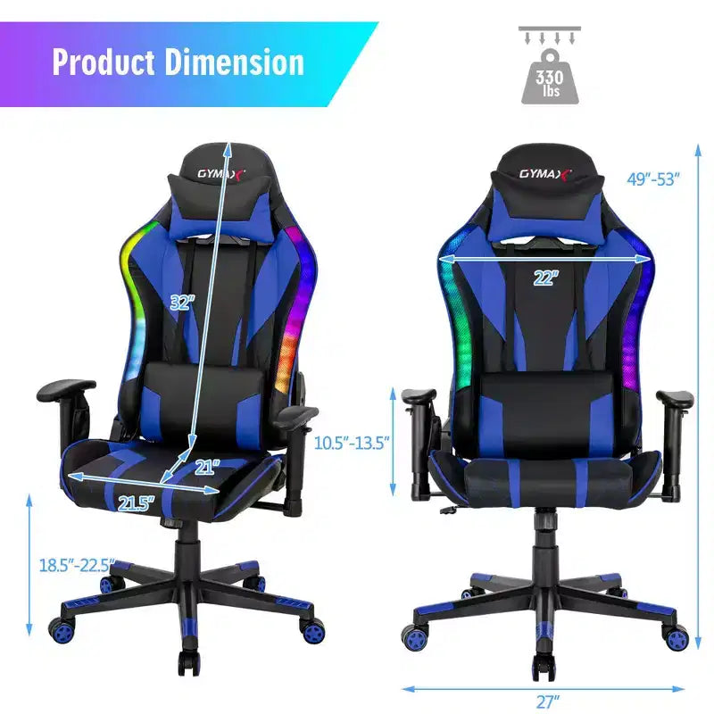 Chaise gaming Costway pivotante réglable pour ordinateur avec lumières LED dynamiques