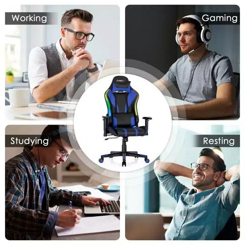 Chaise gaming Costway pivotante réglable pour ordinateur avec lumières LED dynamiques