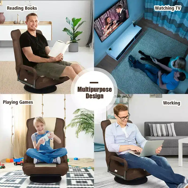 Chaise gaming de sol pivotante à 360° Costway avec dossier pliable et réglable