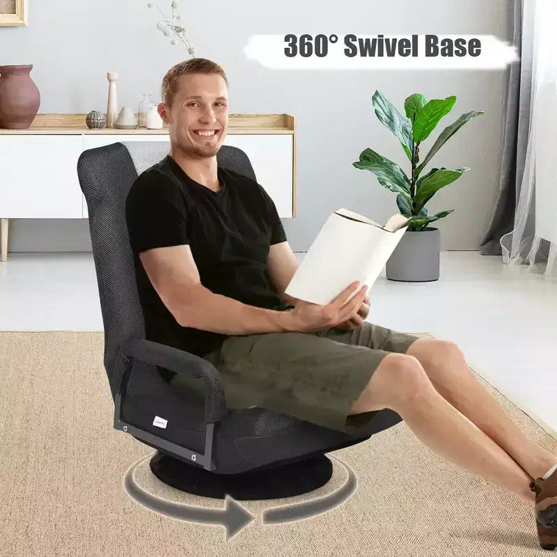 Chaise gaming de sol pivotante à 360° Costway avec dossier pliable et réglable