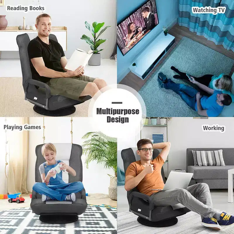 Chaise gaming de sol pivotante à 360° Costway avec dossier pliable et réglable