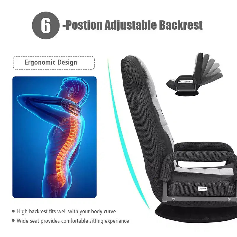 Chaise gaming de sol pivotante à 360° Costway avec dossier pliable et réglable