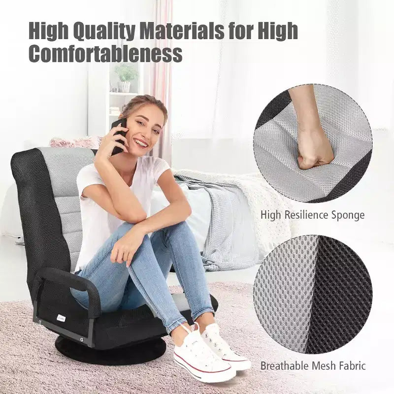 Chaise gaming de sol pivotante à 360° Costway avec dossier pliable et réglable