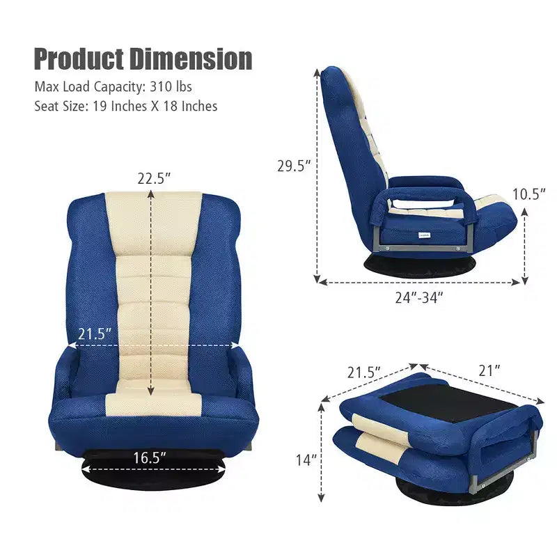 Chaise gaming de sol pivotante à 360° Costway avec dossier pliable et réglable