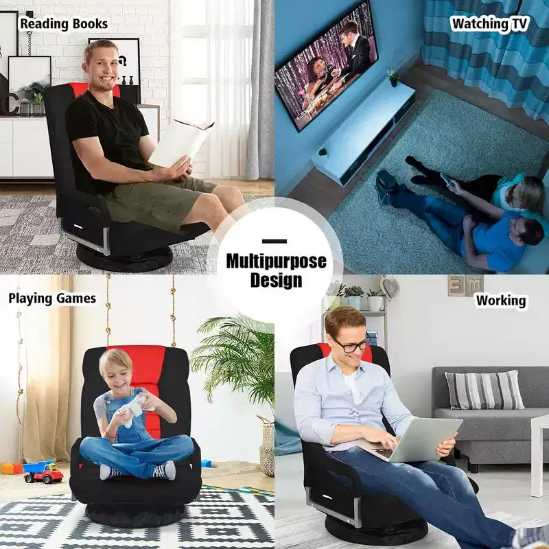 Chaise gaming de sol pivotante à 360° Costway avec dossier pliable et réglable