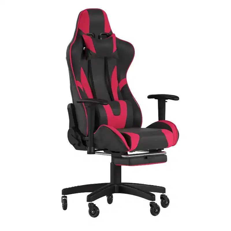 Chaise gaming Flash Furniture X30 de course pour ordinateur avec dossier inclinable, repose-pieds coulissant et roulettes transparentes