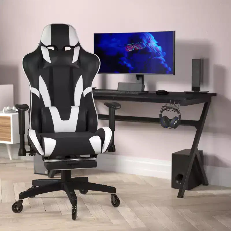 Chaise gaming Flash Furniture X30 de course pour ordinateur avec dossier inclinable, repose-pieds coulissant et roulettes transparentes