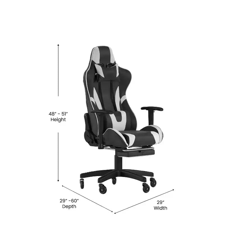 Chaise gaming Flash Furniture X30 de course pour ordinateur avec dossier inclinable, repose-pieds coulissant et roulettes transparentes