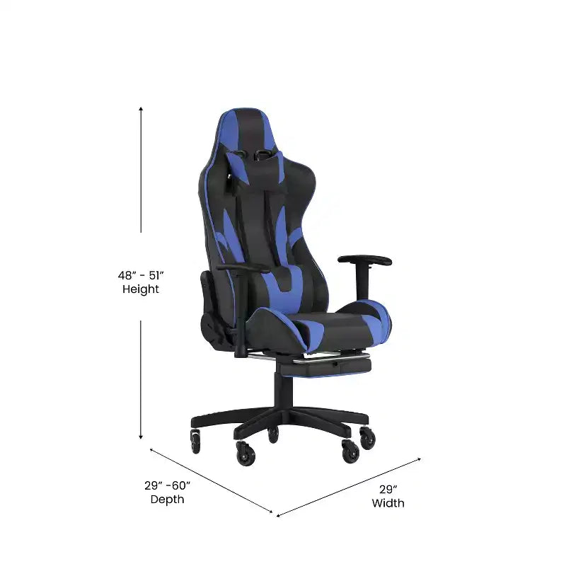 Chaise gaming Flash Furniture X30 de course pour ordinateur avec dossier inclinable, repose-pieds coulissant et roulettes transparentes