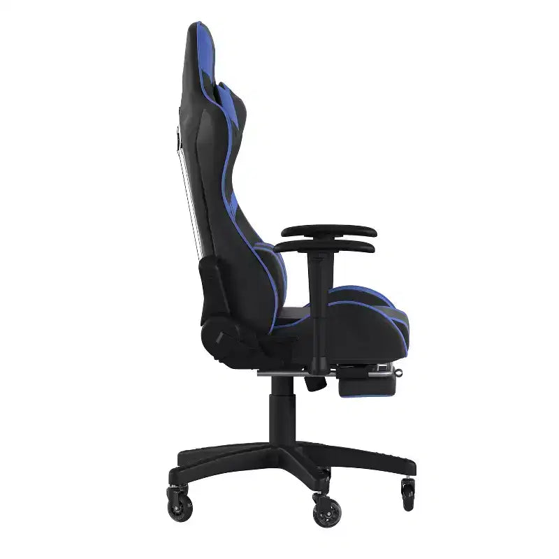 Chaise gaming Flash Furniture X30 de course pour ordinateur avec dossier inclinable, repose-pieds coulissant et roulettes transparentes