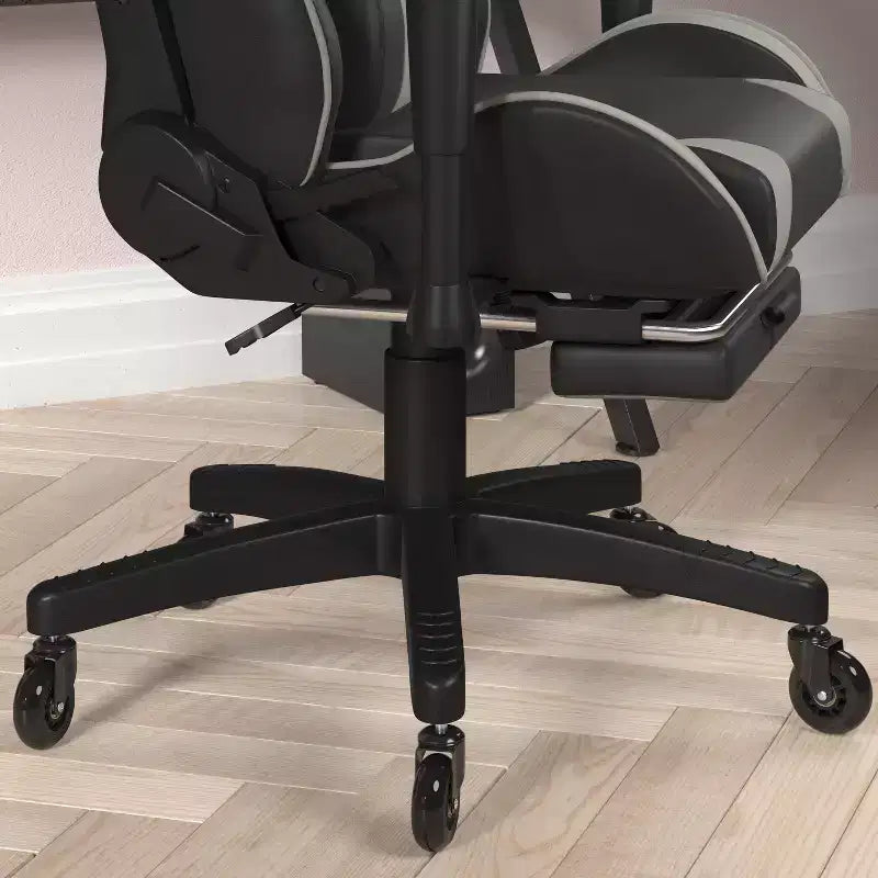 Chaise gaming Flash Furniture X30 de course pour ordinateur avec dossier inclinable, repose-pieds coulissant et roulettes transparentes