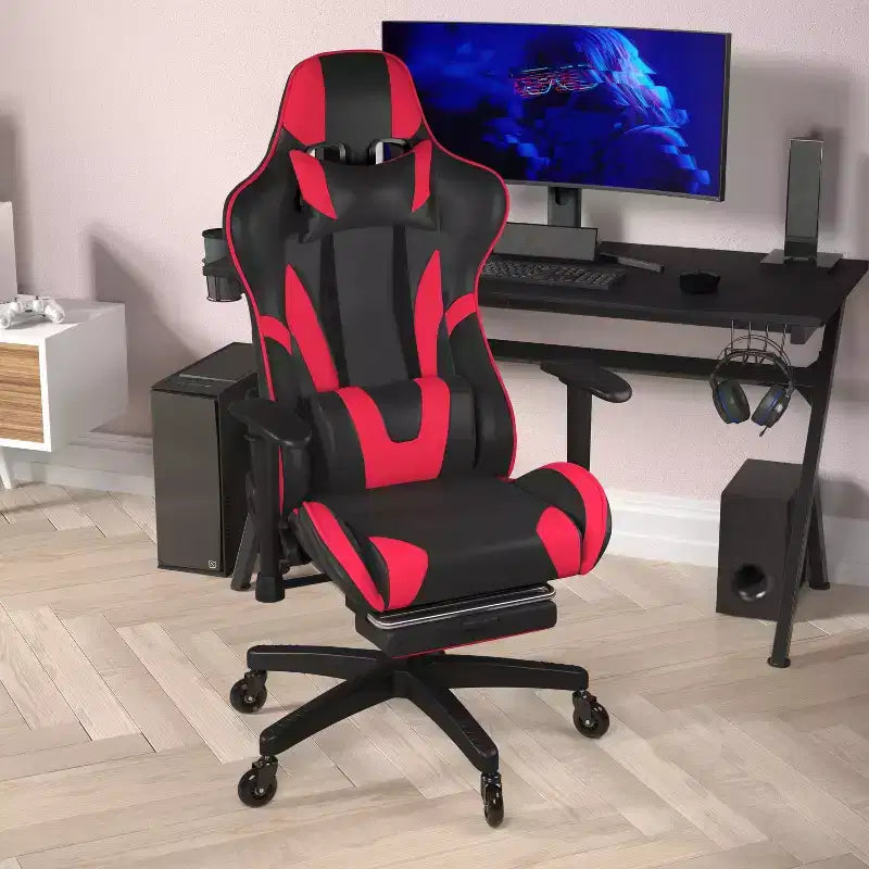 Chaise gaming Flash Furniture X30 de course pour ordinateur avec dossier inclinable, repose-pieds coulissant et roulettes transparentes