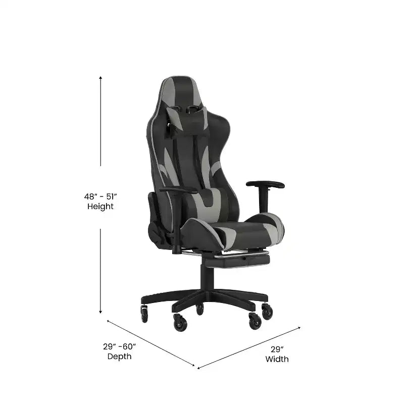 Chaise gaming Flash Furniture X30 de course pour ordinateur avec dossier inclinable, repose-pieds coulissant et roulettes transparentes