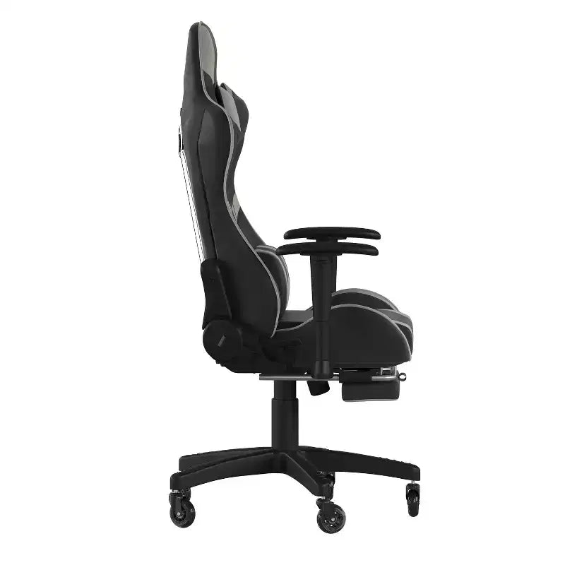 Chaise gaming Flash Furniture X30 de course pour ordinateur avec dossier inclinable, repose-pieds coulissant et roulettes transparentes