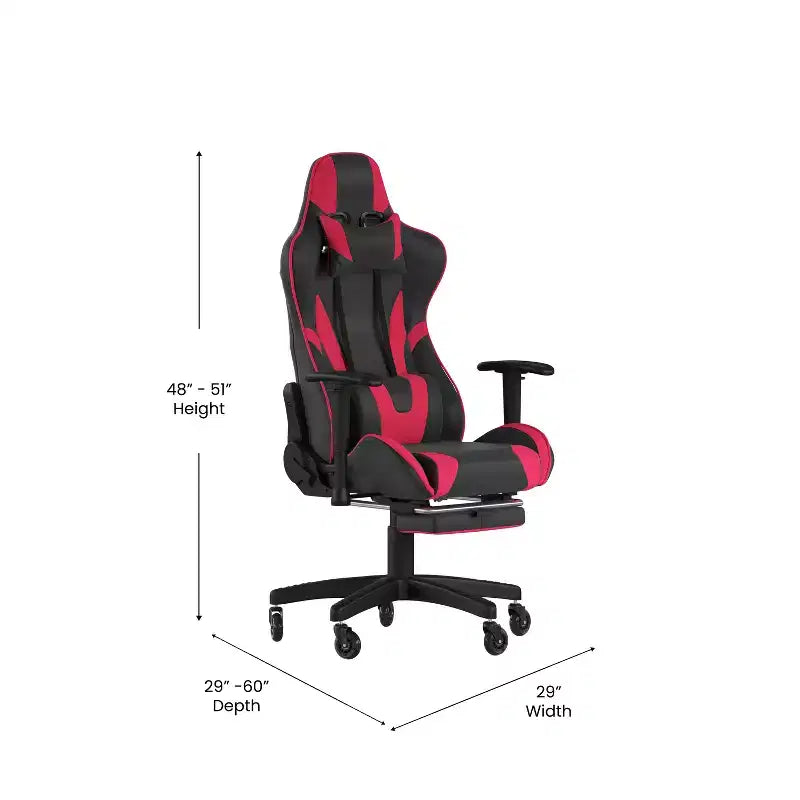 Chaise gaming Flash Furniture X30 de course pour ordinateur avec dossier inclinable, repose-pieds coulissant et roulettes transparentes